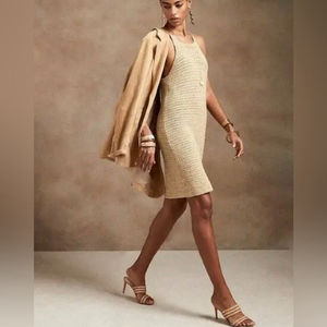 BANANA REPUBLIC Boho CROCHET Dress Pale Khaki knit size xl